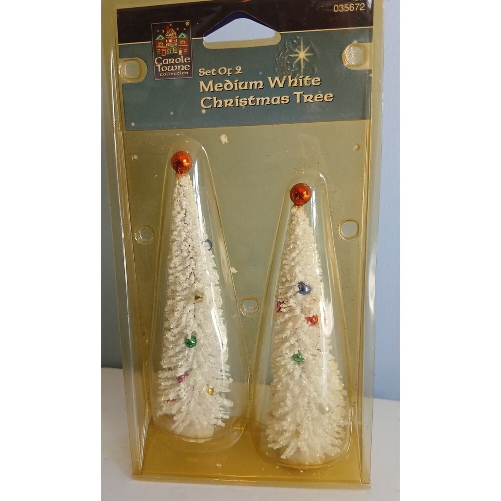 Lemax White Christmas Village Tree  W ornaments Bottle Brush Beaded Carole Towne